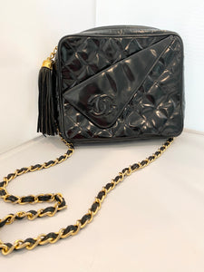 Chanel- Patent Logo Tassel Camera Bag