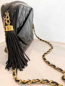 Chanel- Patent Logo Tassel Camera Bag