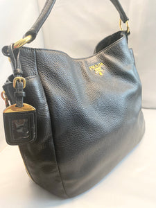 Prada- Pebble Leather Cervo Hobo