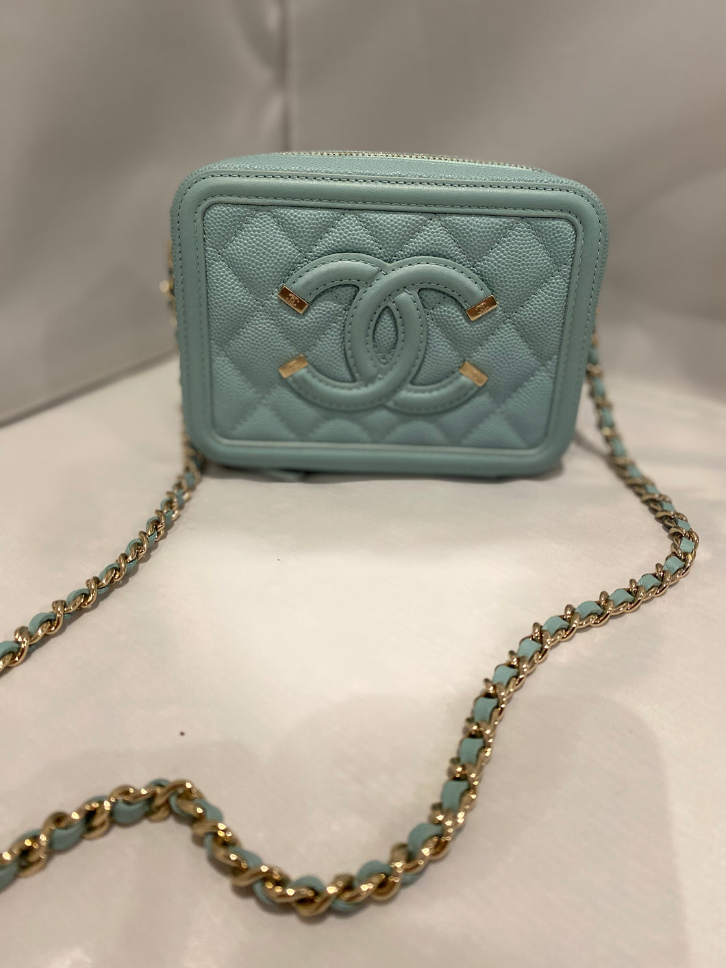 Chanel- Caviar Tiffany Blue Filigree Mini