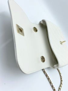 Turnlock White/GHW Flap Crossbody